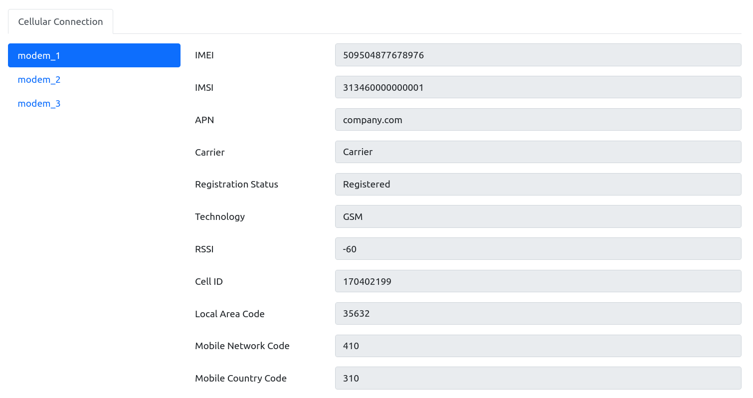 Device Cellular Connection Screenshot