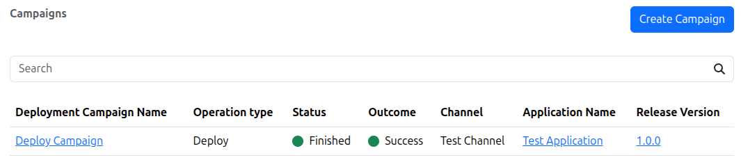 Deployment Campaign List Screenshot