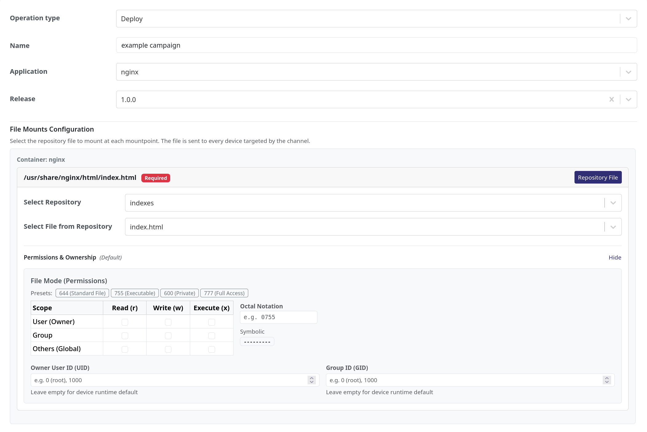 Deployment Campaign file binds screenshot