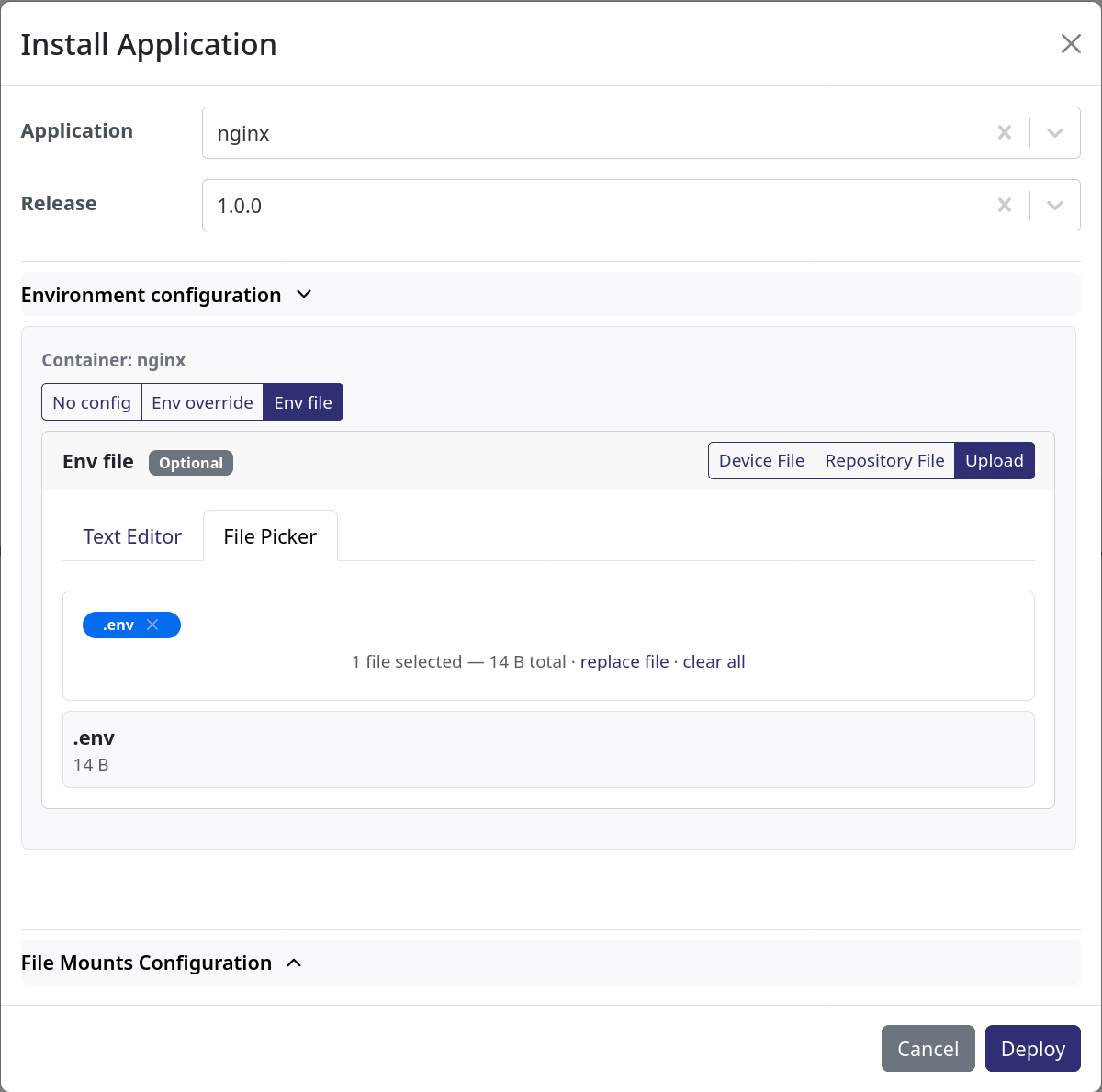 Deployment env file